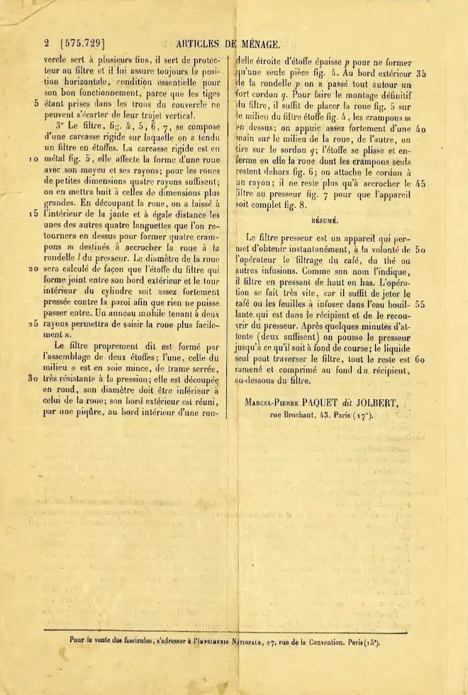 Brevet cafetière à piston – invention française – Page 2 (1923) Brevet cafetière à piston – invention française – Page 2 (1923)