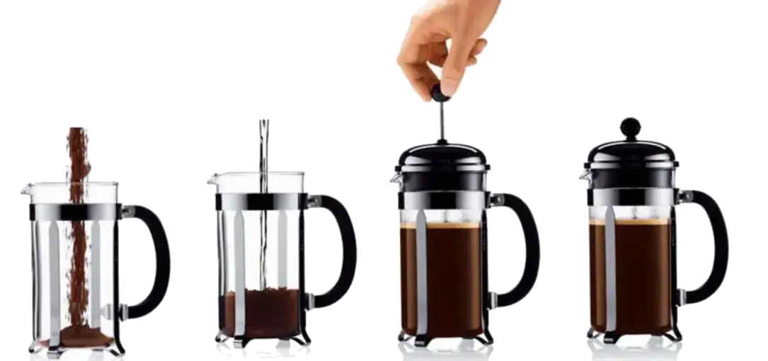 Préparation d'un café en cafetière à piston